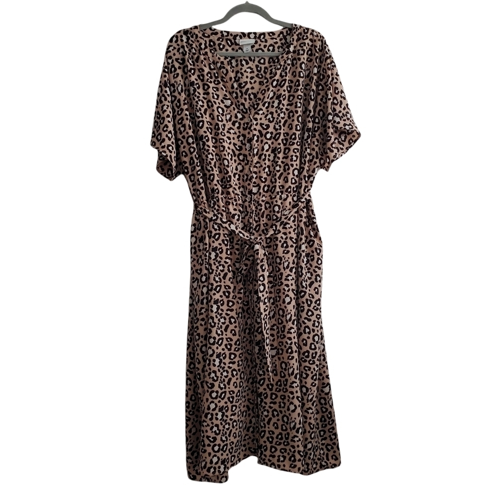 # Ava & Viv Leopard Print V-Neck Button Up Midi Dress 2X